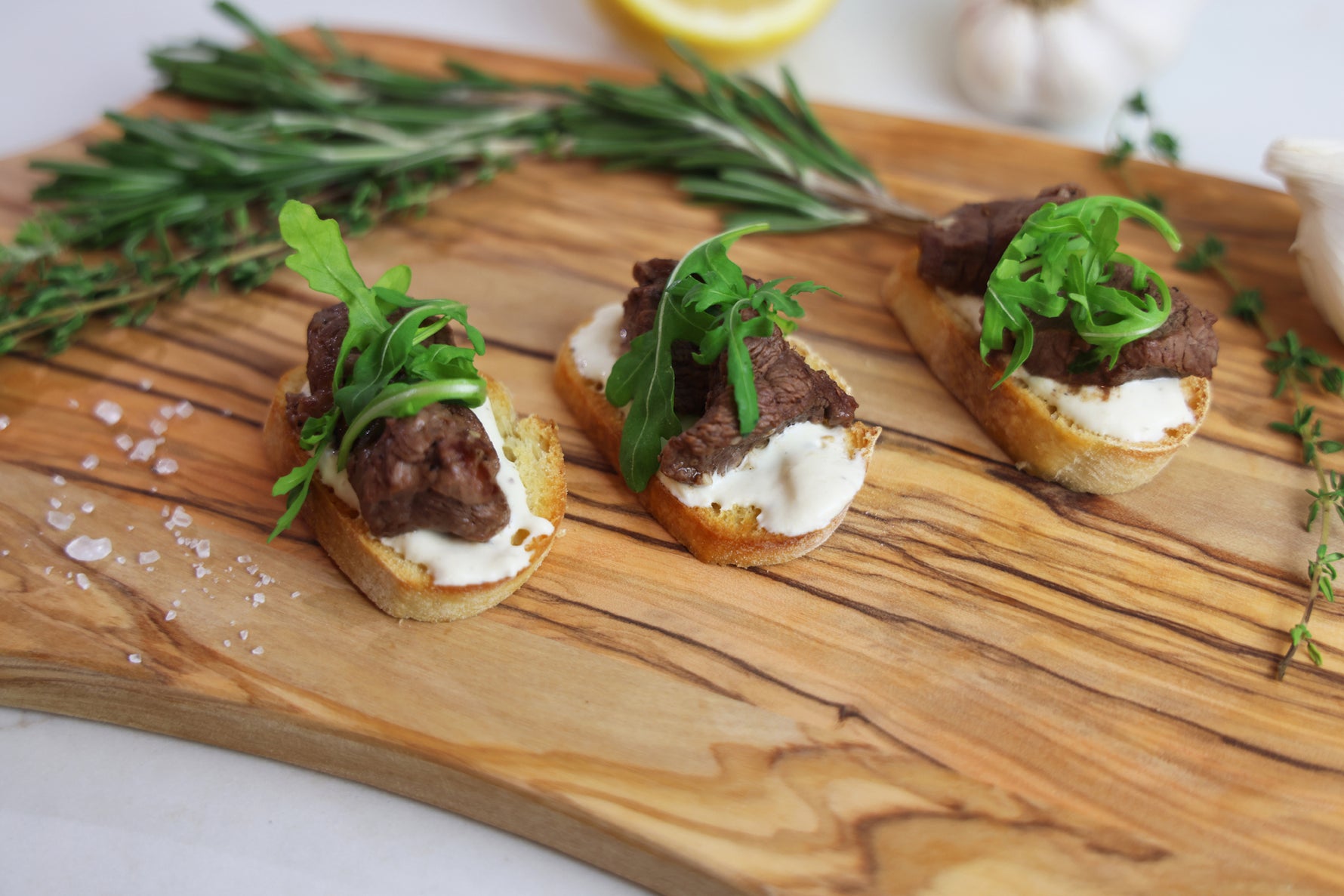 Tenderloin Tip Crostini with Horseradish Cream