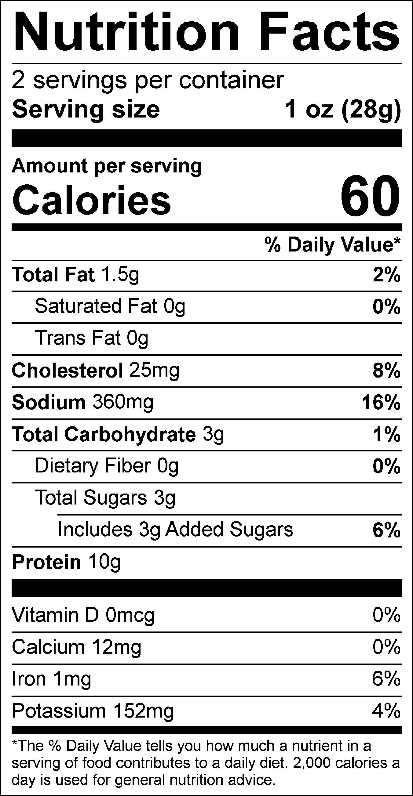 Nutrition label for Beef Jerky Teriyaki