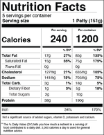 Nutrition Panel Frozen Patties Mushroom & Onion.