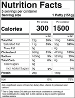 Nutrition Panel Frozen Patties Unseasoned. 