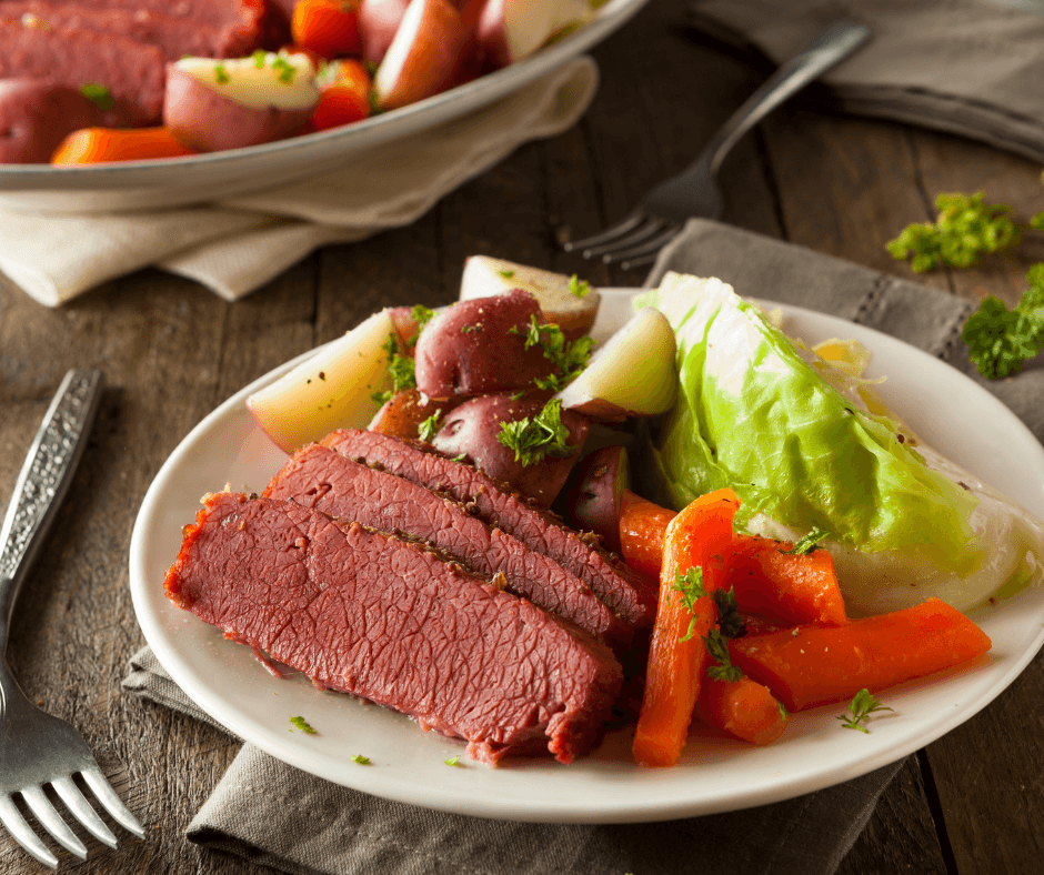 plate of corned beef and vegetables